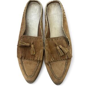 Mi.im Brown Tassel Loafers with leather and suede studded detail slip on
